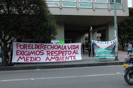 Community Members from the Municipality of Puerto Gaitan, Meta Demonstrate Outside Pacific Rubiales Energy Headquarters in Bogota