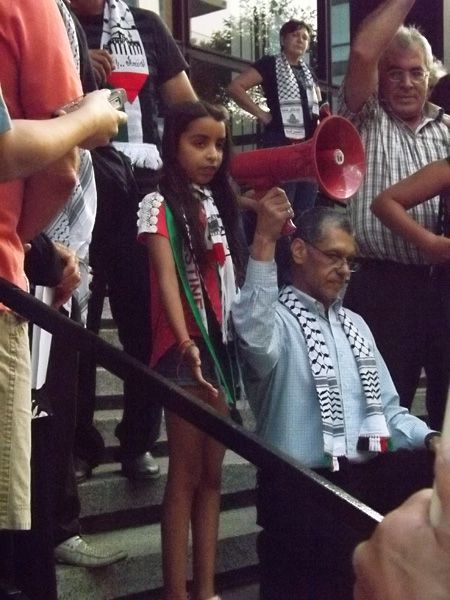 Palestinian girl addressing the crowd in front of the Israeli consulate in Montreal  - July 25