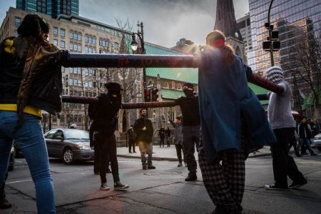 Protesters take to the street. Photo: Justin Canning