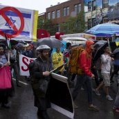 Despite Heavy Rain, Montrealers took to the Streets to Call for the Boycott, Divestment and Sanction against Israeli apartheid