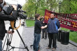 Community spokesperson Norman Matchewan addresses media after Resources Cartier AGM.