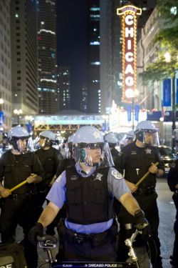 Police line during anti-capitalist protest on May 21