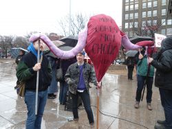 Activists with soft sculpture