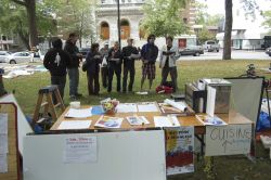 Occupy Montreal's choir, la Chorale du Peuple, performs one of their activist-minded adapatations of popular songs (Sophie Blais)