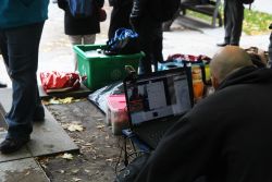 Simon Lussier from OM99% Media livestreamed the event. (Hera Chan/McGill Daily)