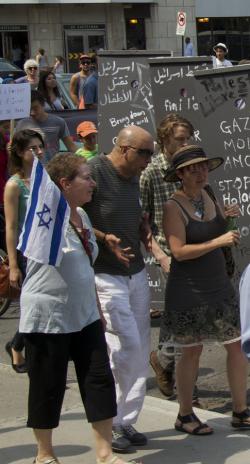 Pro-Israel protester allowed to walk peacefully among the Gaza-solidarity protesters