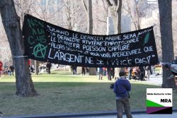 «NON À LA C-45/QUAND LE DERNIER ARBRE SERA ABATTU, LA DERNIÈRE RIVIÈRE EMPOISONNÉE, LE DERNIER POISSON CAPTURÉ, ALORS VOUS VOUS APERCEVREZ QUE L'ARGENT NE SE MANGE PAS»